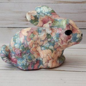Vintage Decopage Calico Crackle Bunny Rabbit  6.5" Floral Spring Easter Decor